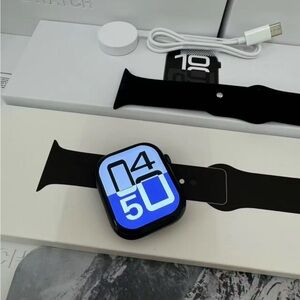 Apple Smartwatch with Black Band and Blue Display
